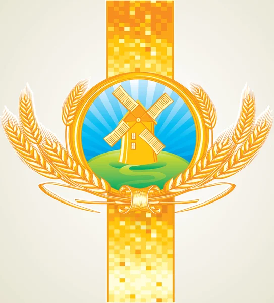 Moinho e trigo, emblema da agricultura — Vetor de Stock