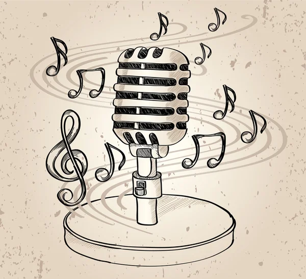 Винтажные микрофоны и ноты — стоковый вектор