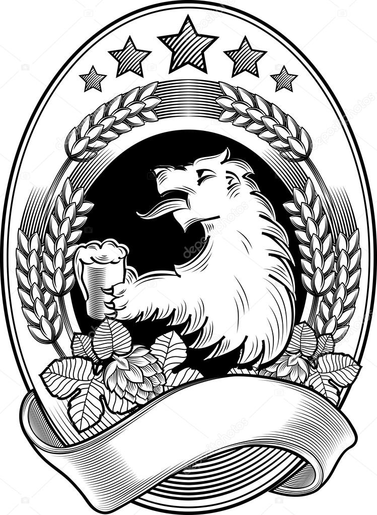 Beer emblem with heraldic lion. vector illustration