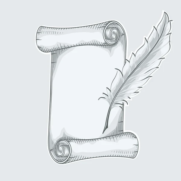 Rouleau de papier avec symbole de plume — Image vectorielle