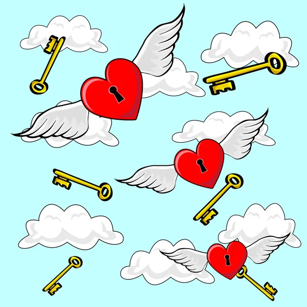 Coeur volant avec des clés — Image vectorielle