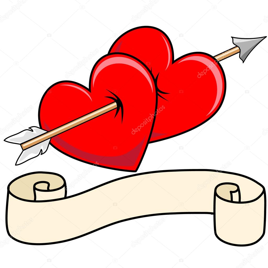 Two Hearts Arrow with Scroll