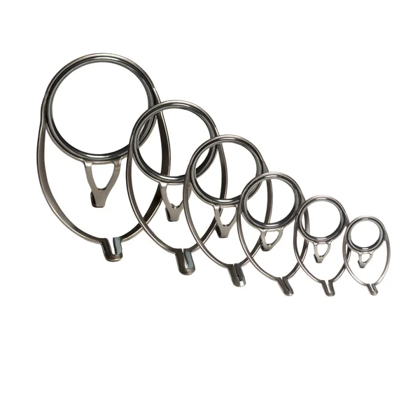 Six fishing rod rings on an isolated white background — Stock Photo, Image