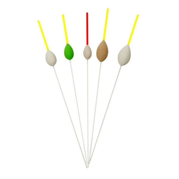 Balıkçılık izole bir beyaz zemin üzerine beş float
