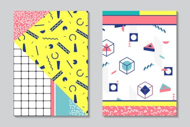 Trendy geometrik öğeleri memphis kartları.