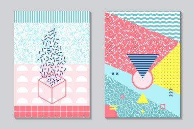 Trendy geometrik öğeleri memphis kartları.