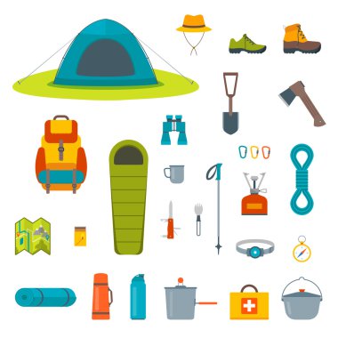 Ekipman ve dişli simgesi toplama hiking.