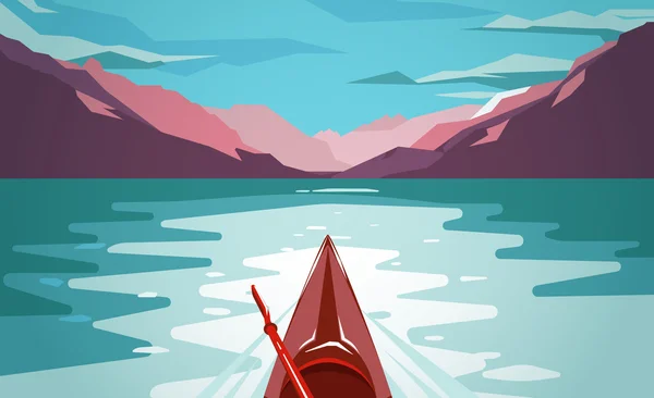 Kayak de mar en el fiordo de Noruega. Divertido viaje al aire libre . — Vector de stock