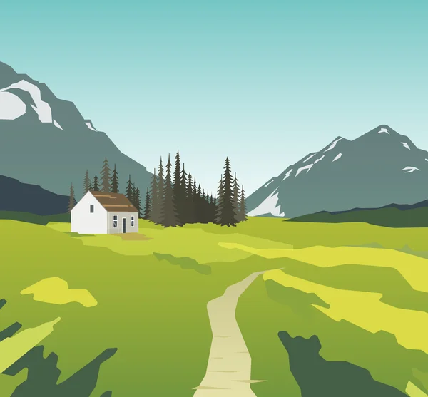 Paysage de montagne avec une maison solitaire — Image vectorielle