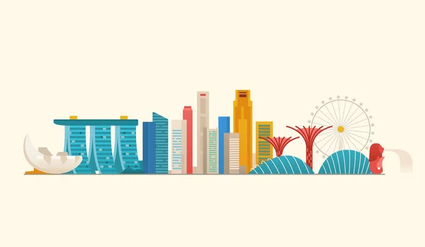 Singapore skyline. Famous places and landmarks. — Stock Vector