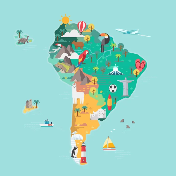 Amérique du Sud carte touristique. — Image vectorielle