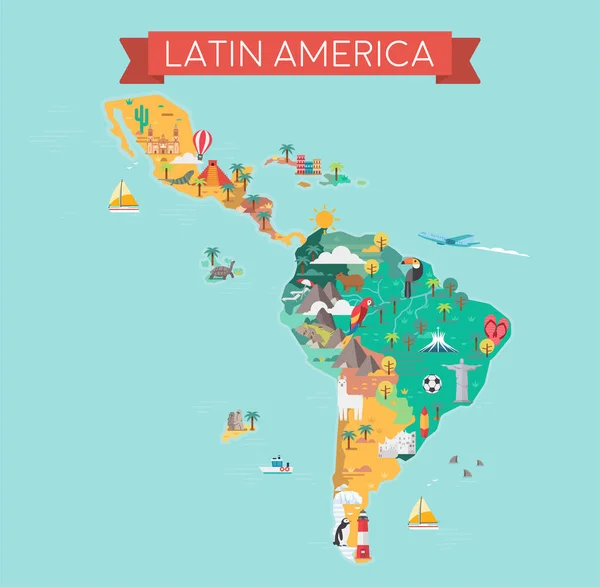 Carte Amérique Latine Repères Touristiques Touristiques Illustration Vectorielle — Image vectorielle