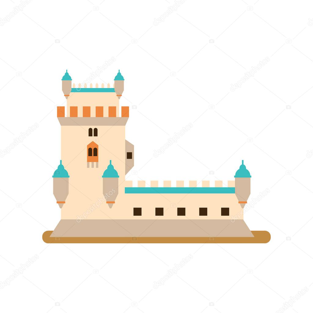 Belem Tower at Lisbon. Vector illustration in a flat style.
