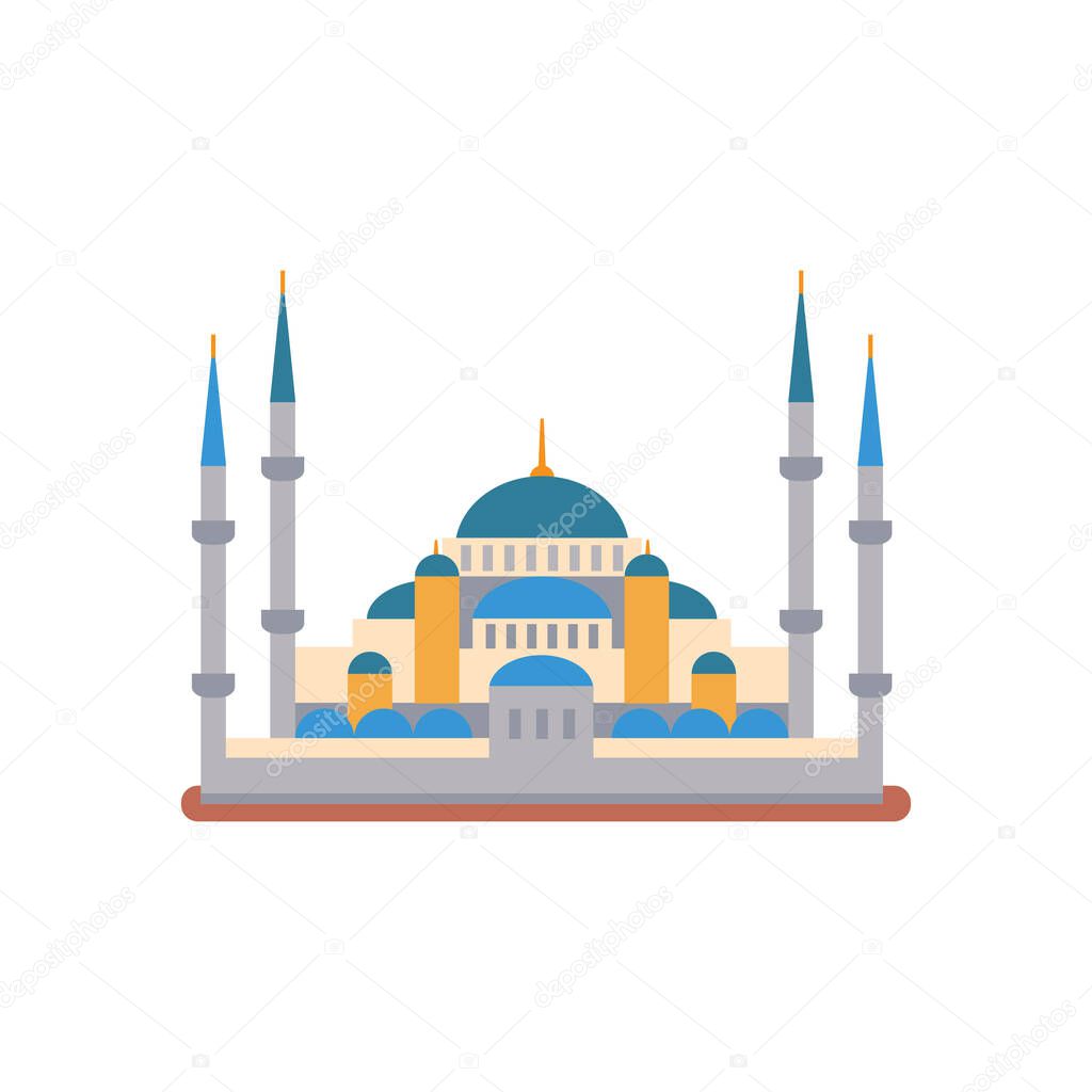 Sultan Ahmed Mosque. Vector illustration in a flat style.
