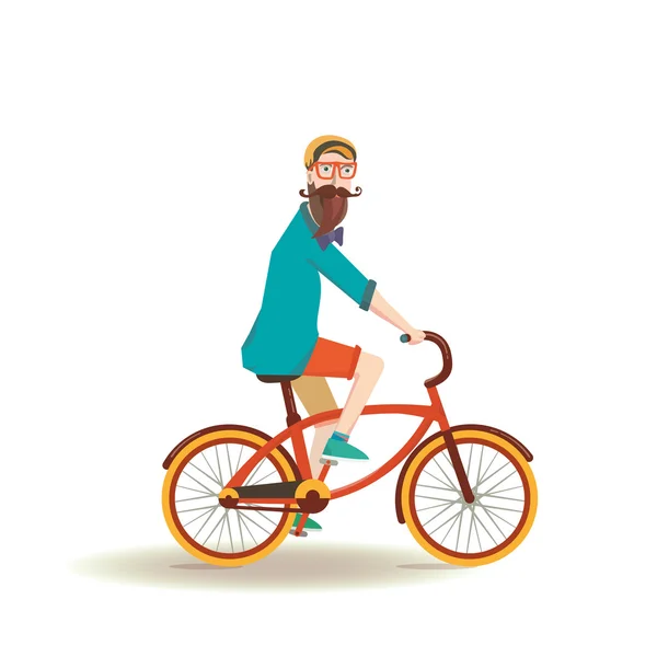 Hipster, homme barbu sur vélo vintage . — Image vectorielle