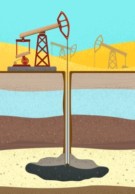 Oil Rig with soil layers clipart
