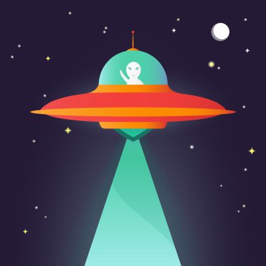 UFO. Gece gökyüzünde alien