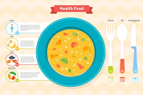 Dieta infografía, carta e iconos, alimentación saludable — Vector de stock