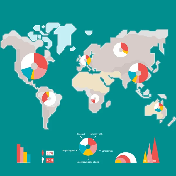 Mappa del mondo e grafica dell'informazione — Vettoriale Stock