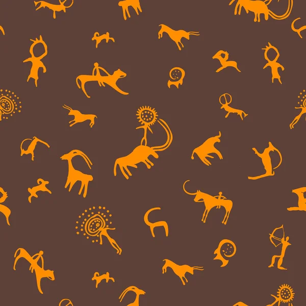 Cave painting seamless pattern — Stock Vector