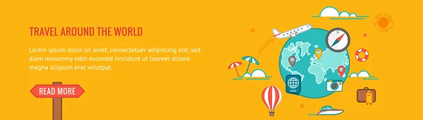 Travel banner. Colorful flat design thin line style illustration — Stok Vektör
