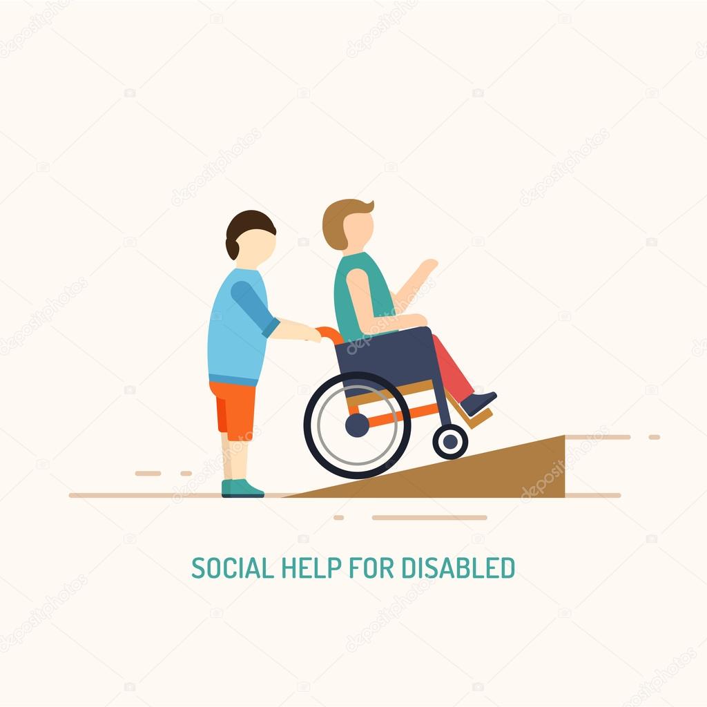 Disabled people help concept. Flat illustration