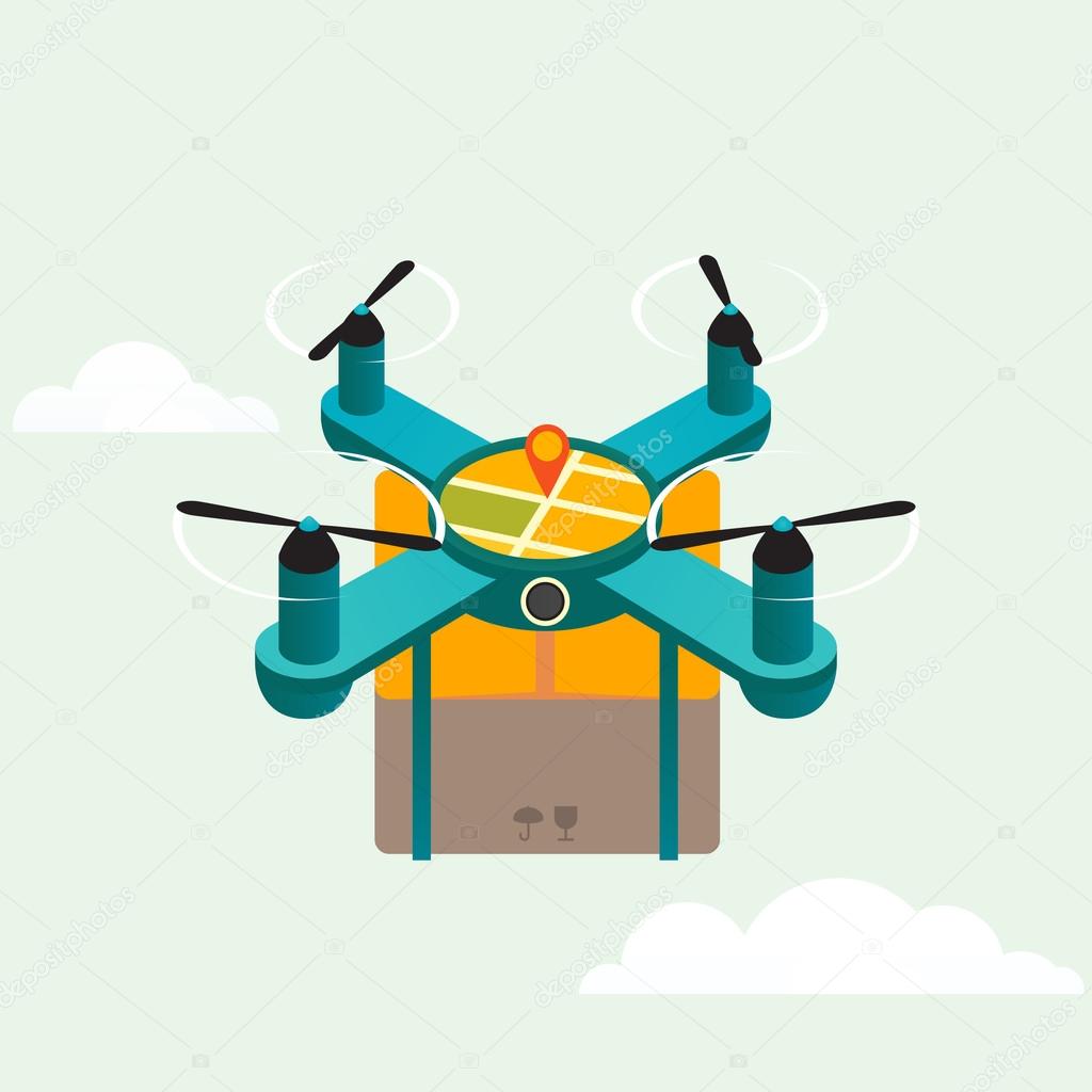 Drone quadcopter delivery product flat 3d