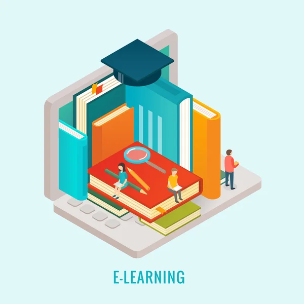 Isometrisk utbildning e-learning koncept — Stock vektor