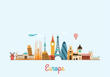 Europe skyline. Travel and tourism background. clipart