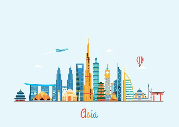 Asia skyline. Travel and tourism background. — Stock Vector