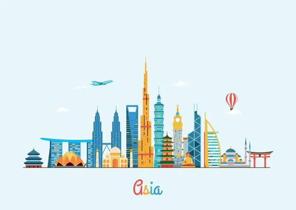 Skyline de Asia. Viajes y turismo . — Vector de stock