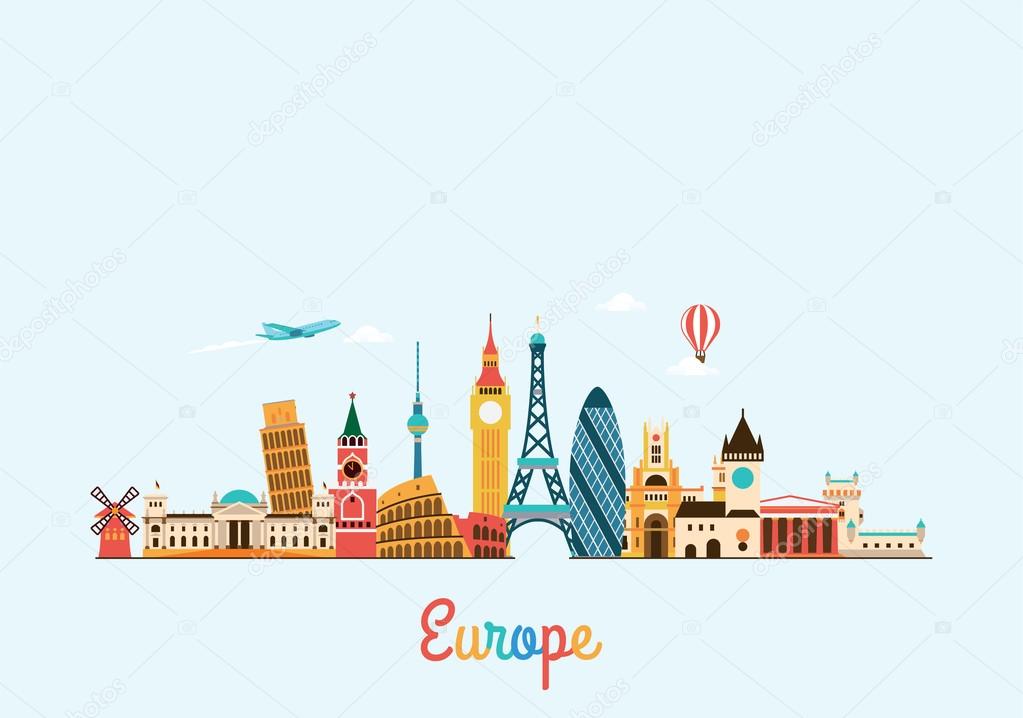 Europe skyline. Travel and tourism background.