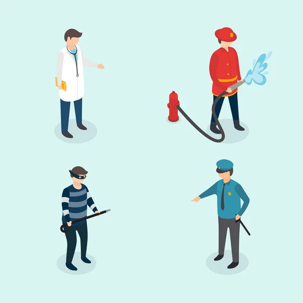 Profession people. Doctor, fireman, policeman — Stock Vector