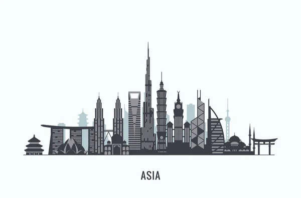 Silueta de horizonte de Asia. Viajes y turismo . — Vector de stock