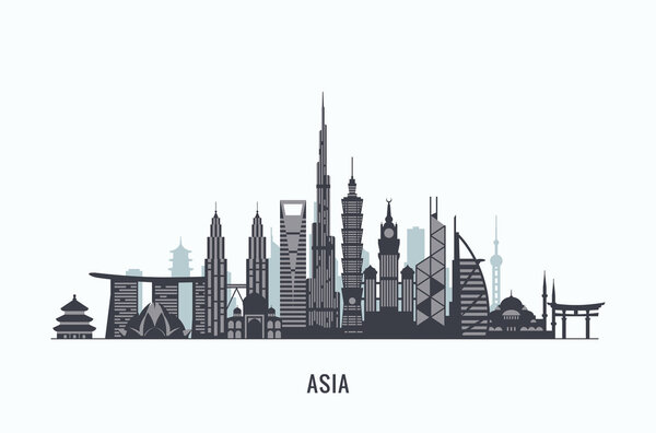 Asia skyline silhouette. Travel and tourism background.