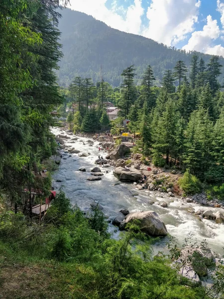 Manali India June 9Th 2019 People Crossing River Stream Ropes — стокове фото