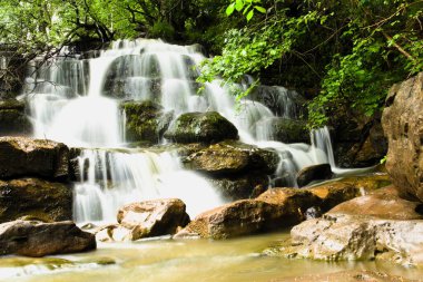 Keld North Yorkshire köyündeki Swale nehrinde şelale.