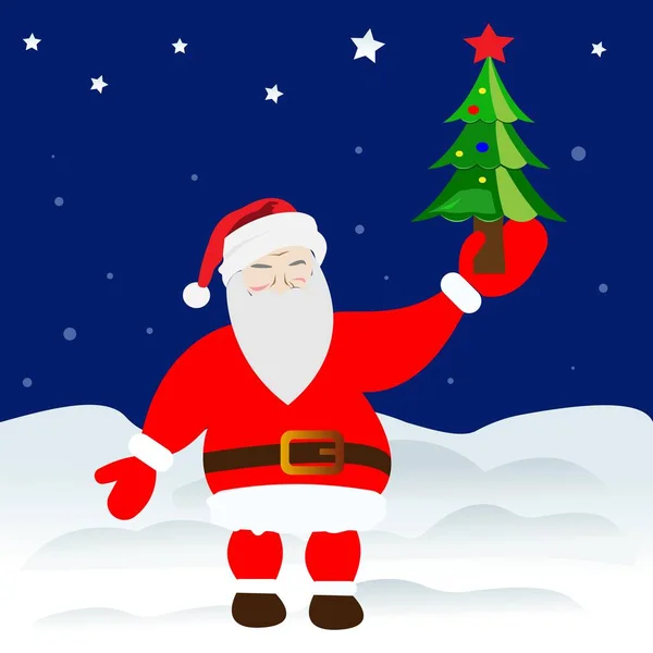 Papai Noel com uma árvore de Natal na mão. —  Vetores de Stock