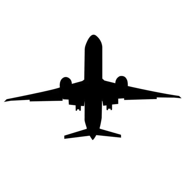 Black silhouette of a passenger airplane on a white background. — Stock Vector