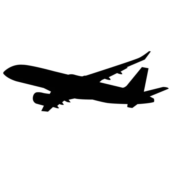 Silhueta preta de um avião de passageiros sobre um fundo branco. — Vetor de Stock