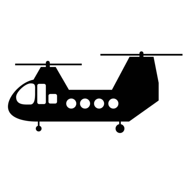 Silhouette nera di un elicottero da carico con due viti su sfondo bianco. Icona del vettore. — Vettoriale Stock