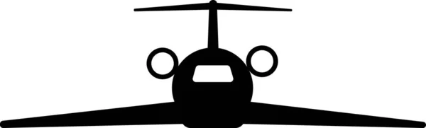 Avión de pasajeros de dos motores silueta negra sobre fondo blanco. — Vector de stock