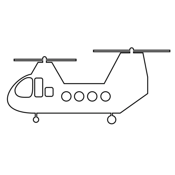 Esquema negro de un helicóptero de carga con dos tornillos. — Vector de stock