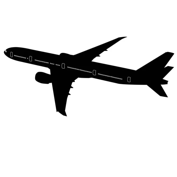 Silhouette noire d'un avion de passagers sur fond blanc. — Image vectorielle