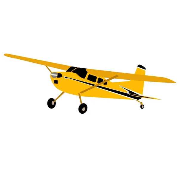 Gelbe Ebene auf weißem Hintergrund. Privates Passagierflugzeug mit Oberflügel. — Stockvektor