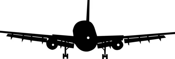 Het silhouet van een passagiersvliegtuig dat op de baan landt. — Stockvector