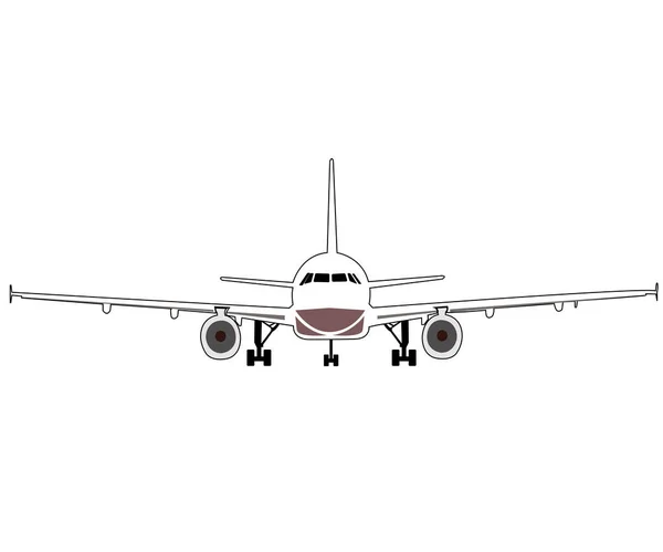 İki jet motoru ve geniş iniş takımları olan bir uçak..