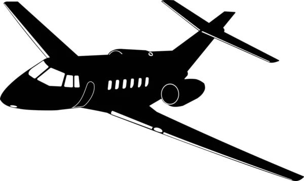 Silhouette of a private passenger plane in flight. — Stock Vector