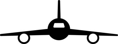 Beyaz arka planda bir uçağın siyah silueti, önden görüş..