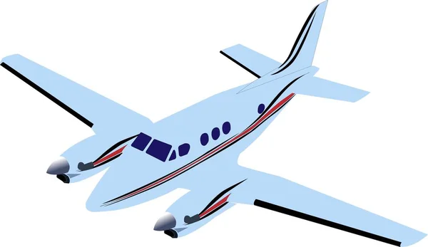 Blue twin-engine passenger plane on white background. — Stock Vector